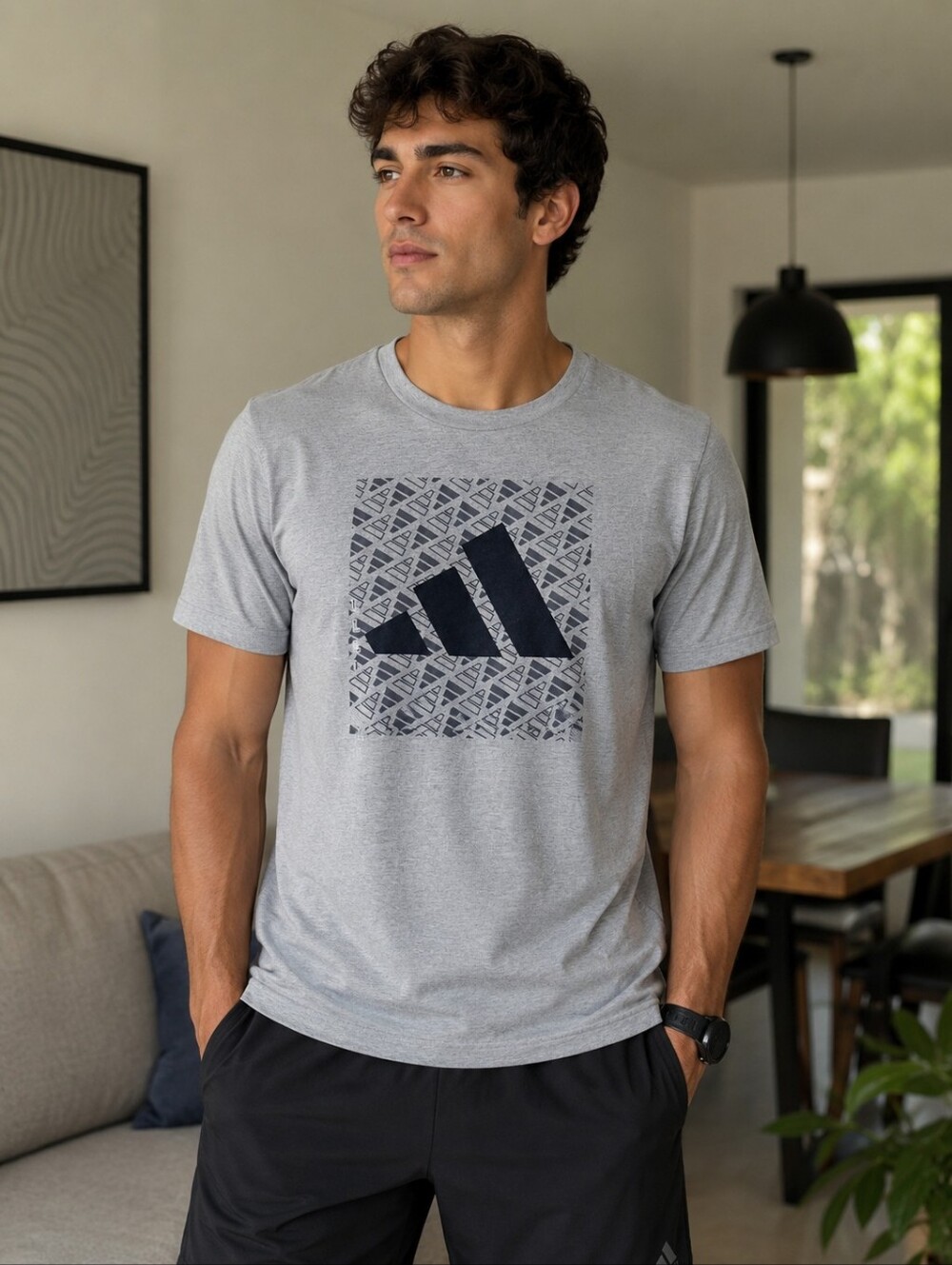 Adidas Gray Graphic Logo T-Shirt Size Large Athletic Casual Tee